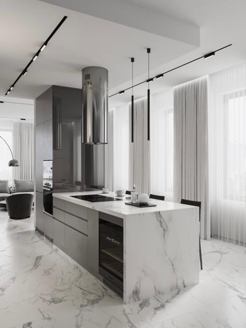 Проект интерьера квартиры в Санкт-петербурге, помещение кухни - гостиной - столовой. 06