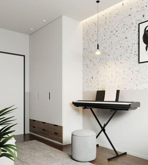 Монохромный интерьер небольшой детской комнаты для 8-летней девочки. 03