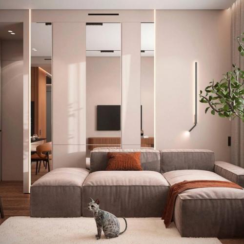 Энергичная гостиная с теплом дерева. 01