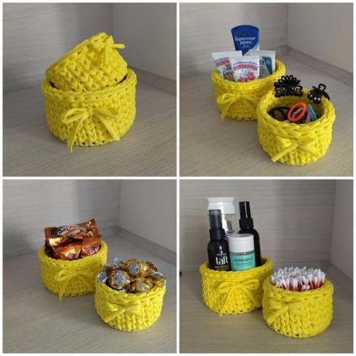 Вязаные корзины для хранения украсят любой интерьер в спальне, гостиной, на кухне, в прихожей, ванной, а также на даче. 01