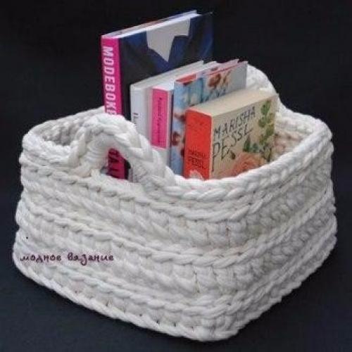 Корзинка из ниток спагетти крючком. 01