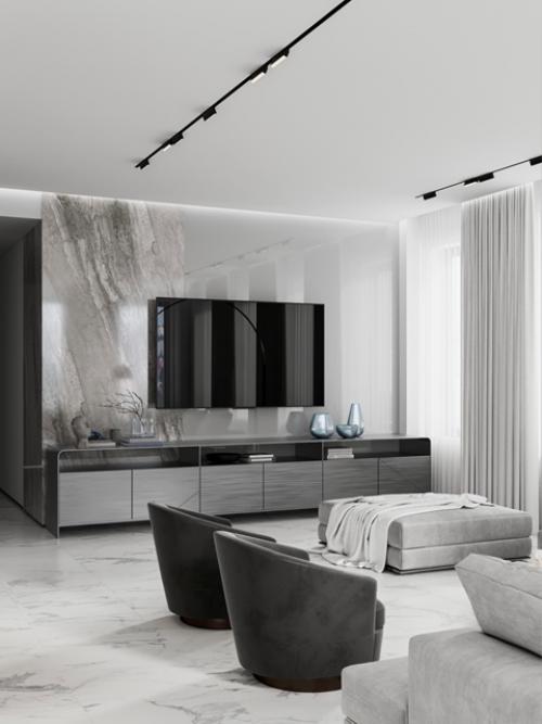 Проект интерьера квартиры в Санкт-петербурге, помещение кухни - гостиной - столовой. 02