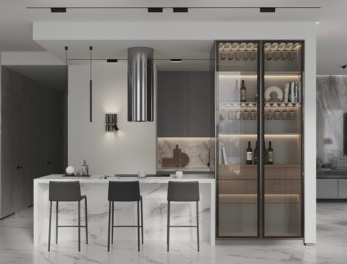 Проект интерьера квартиры в Санкт-петербурге, помещение кухни - гостиной - столовой. 05