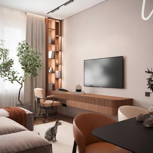 Энергичная гостиная с теплом дерева. 05