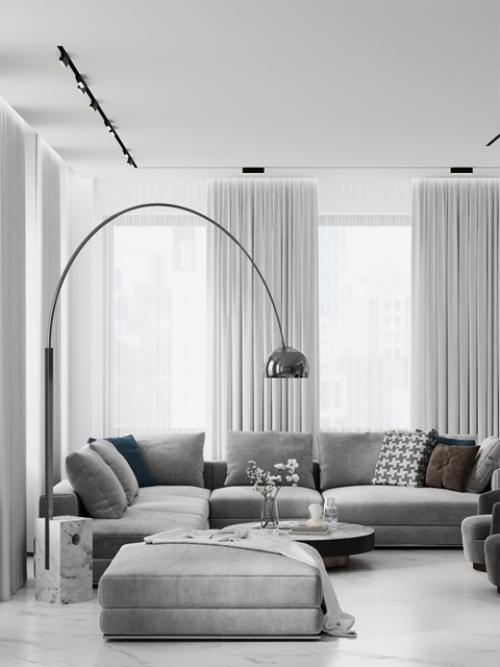 Проект интерьера квартиры в Санкт-петербурге, помещение кухни - гостиной - столовой. 01