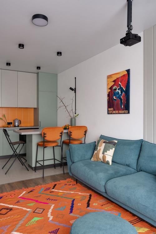 Цветной интерьер 1-комнатной квартиры 40 м 2 в ЖК красноказарменная 15 в Москве. 03