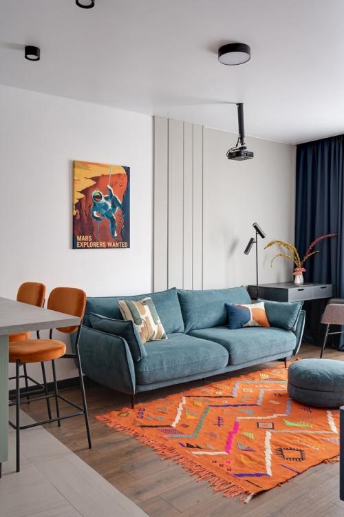 Цветной интерьер 1-комнатной квартиры 40 м 2 в ЖК красноказарменная 15 в Москве. 06