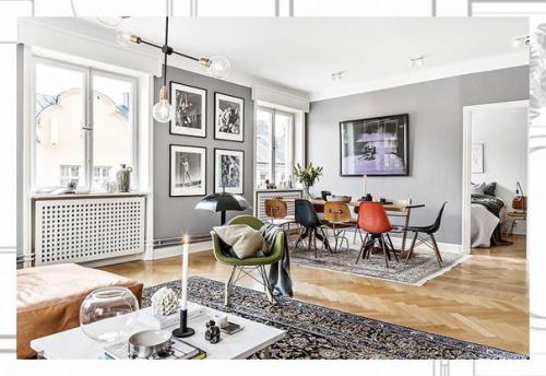 Скандинавский дом в сером цвете с яркими деталями. 01