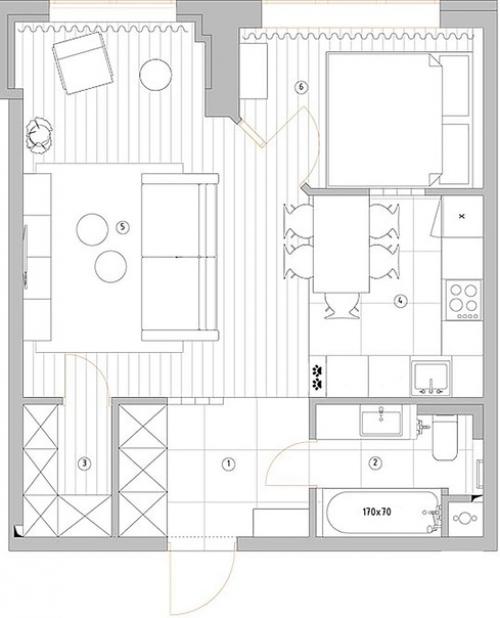 Стильный интерьер квартиры площадью 45 кв. 09