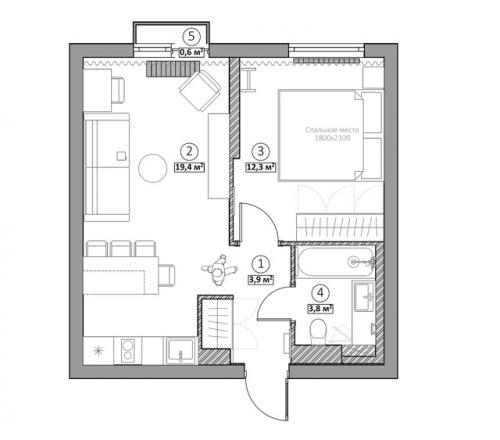 Цветной интерьер 1-комнатной квартиры 40 м 2 в ЖК красноказарменная 15 в Москве. 09