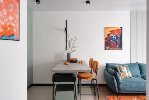 Цветной интерьер 1-комнатной квартиры 40 м 2 в ЖК красноказарменная 15 в Москве. 02