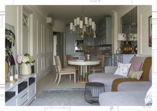 В дизайне интерьера квартир современная классика предполагает зонирование с выделением одного большого помещения - гостиной. 03