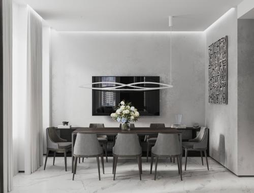 Проект интерьера квартиры в Санкт-петербурге, помещение кухни - гостиной - столовой. 04