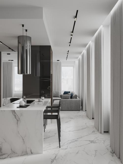 Проект интерьера квартиры в Санкт-петербурге, помещение кухни - гостиной - столовой. 03