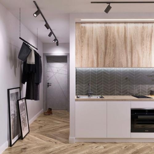 Ближе к природе: интерьер однокомнатной квартиры площадью 31 м с лесом в спальне. 03