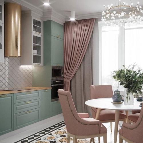 Классический вариант кухни с яркими акцентами. 01