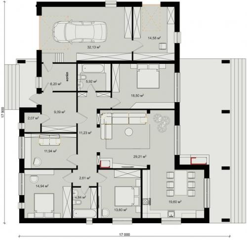 Эскизный проект большого одноэтажного дома. 08