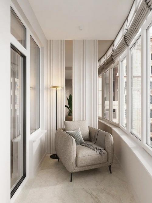 Прихожая, кухня - гостиная и балкон из нашего проекта трешка 71 м. 08