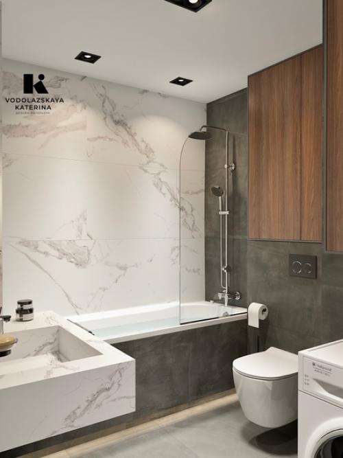 Дизайн интерьера санузла в современном стиле и сдержанных тоннах. 02