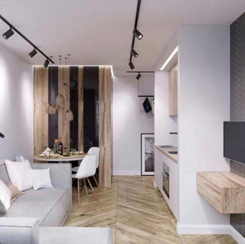 Ближе к природе: интерьер однокомнатной квартиры площадью 31 м с лесом в спальне. 05