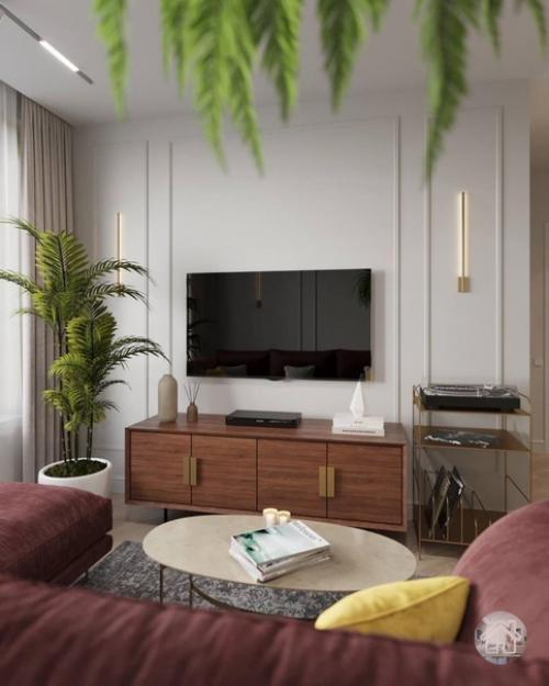 Лёгкий, спокойный интерьер 1-комнатной квартиры 42 м в приглашенных оттенках зелёного. 02