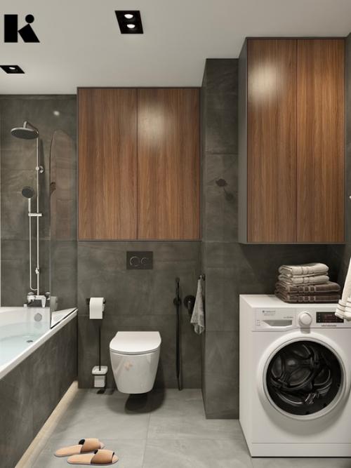 Дизайн интерьера санузла в современном стиле и сдержанных тоннах. 01