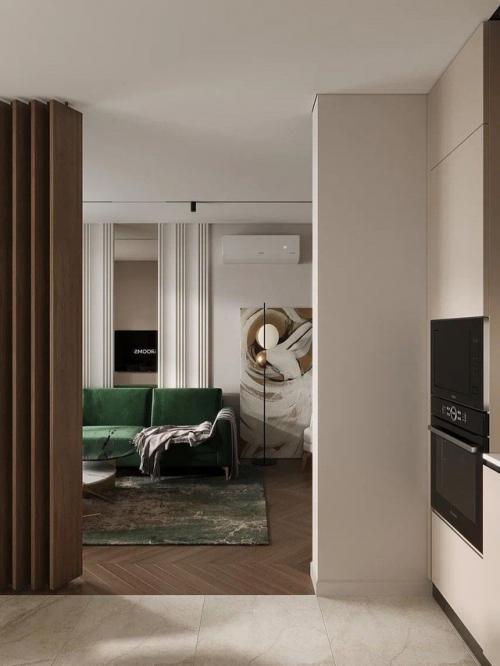 Прихожая, кухня - гостиная и балкон из нашего проекта трешка 71 м. 01