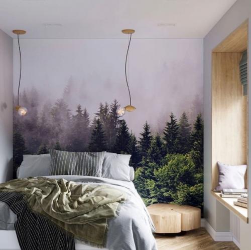 Ближе к природе: интерьер однокомнатной квартиры площадью 31 м с лесом в спальне. 01