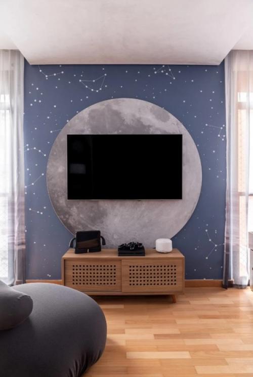 Космический интерьер детской спальни и игровая/учебная комната, оформлена в спортивной тематике - для двух мальчишек. 03