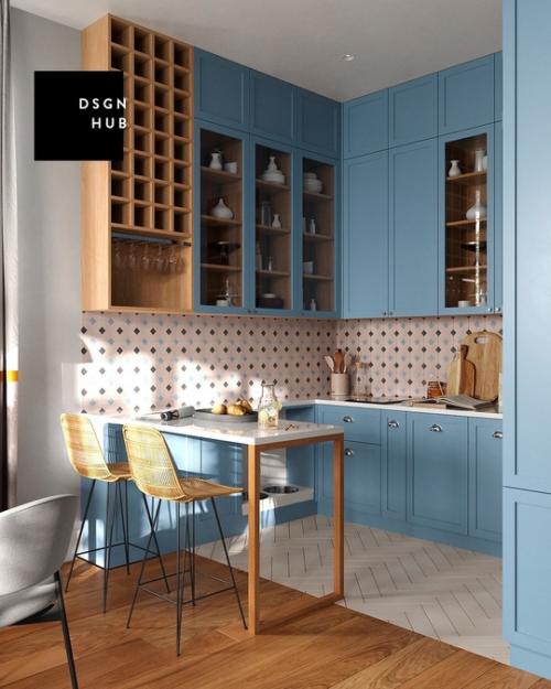 Очень красивая цветовая гамма в современном интерьере открытой кухни - гостиной. 04