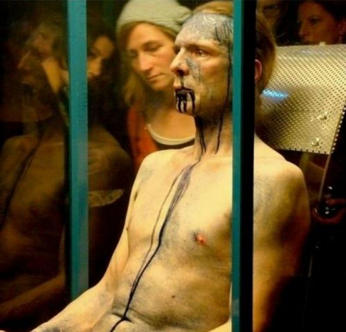 Янн маруссич поглотил критическую дозу синего пигмента, чтобы заставить свой организм вырабатывать подкрашенные биологические жидкости.  