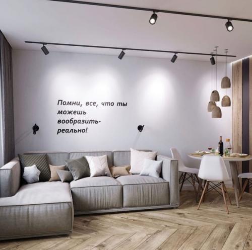 Ближе к природе: интерьер однокомнатной квартиры площадью 31 м с лесом в спальне. 04