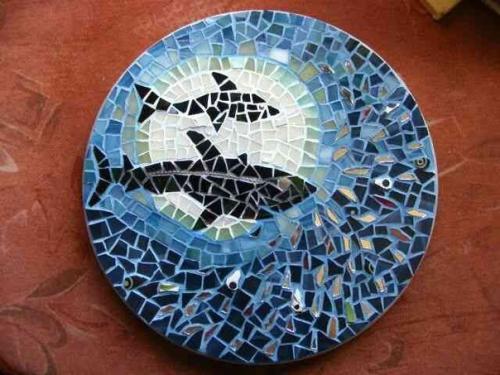 Декоративные мозаичные картины и панно из битой посуды и ненужной кафельной плитки. 05