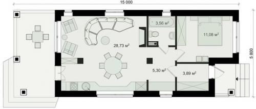 Майкоп - маленький дом из газобетона, с панорамным окном гостиной, для семейной пары архитектурного бюро инваполис. 01
