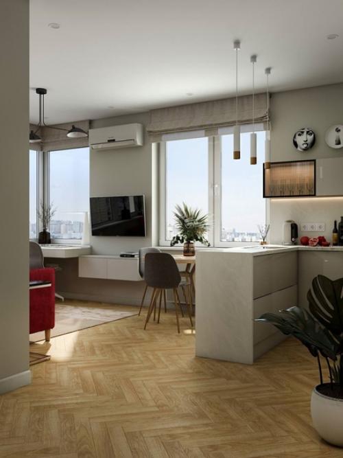 Красивая цветовая гамма с благородными оттенками в интерьере двухкомнатной квартиры. 02