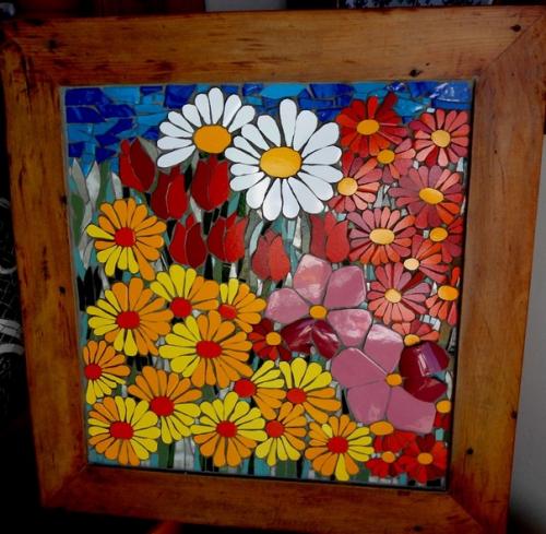 Декоративные мозаичные картины и панно из битой посуды и ненужной кафельной плитки. 07