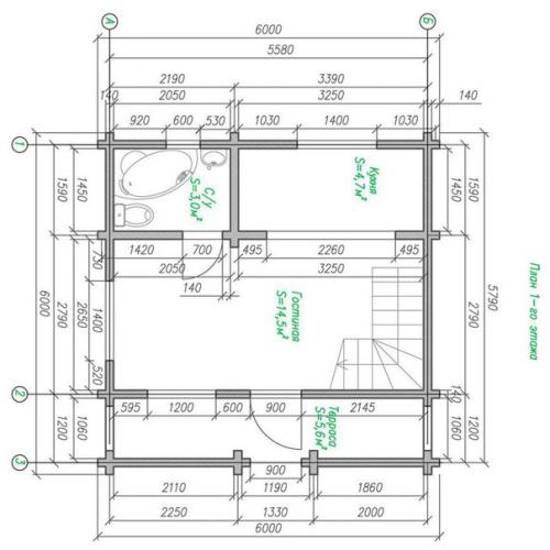 Дачный полутораэтажный дом из бруса. 04