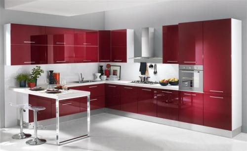 Цвет вишни в интерьере кухни. 03