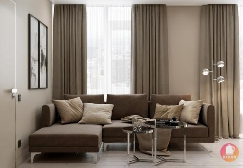 Современный интерьер кухни - гостиной в квартире площадью 65 кв. 05