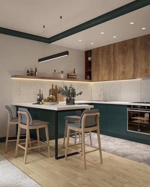 Интерьер кухни. Тут все продумано, техника спрятана, никакого визуального шума. 01