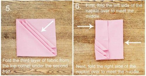 Салфетки, сложенные в виде трех кармашков, очень простой и красивый способ сервировки праздничного стола. 03