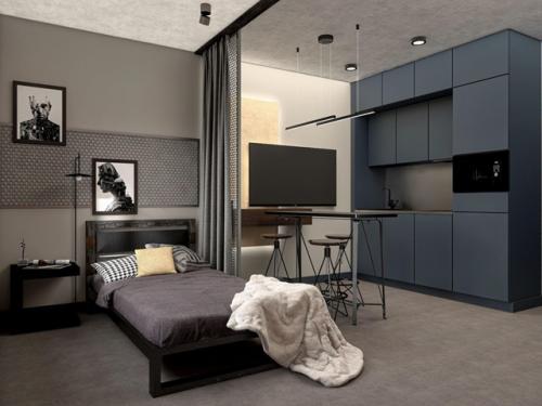 Креативный проект квартиры - студии 25 м 2 для молодого мужчины. 02