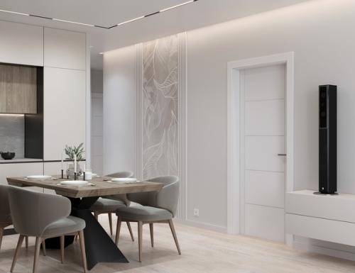 Визуализация кухни - гостиной из проекта квартиры для семейной пары. 03