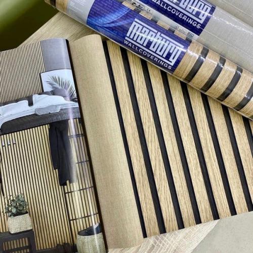 Посмотрите на эти обои представьте готовый интерьер: обои под плетёнку украшают зону кухни, а обои с имитацией реек - зону гостиной. 01