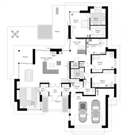 Эскизный проект одноэтажного дома с мансардой. 04
