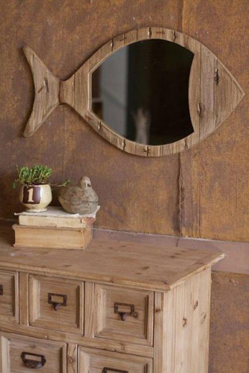Идеи декоративных зеркал, обрамление для которых сделано из природных и подручных материалов. 08