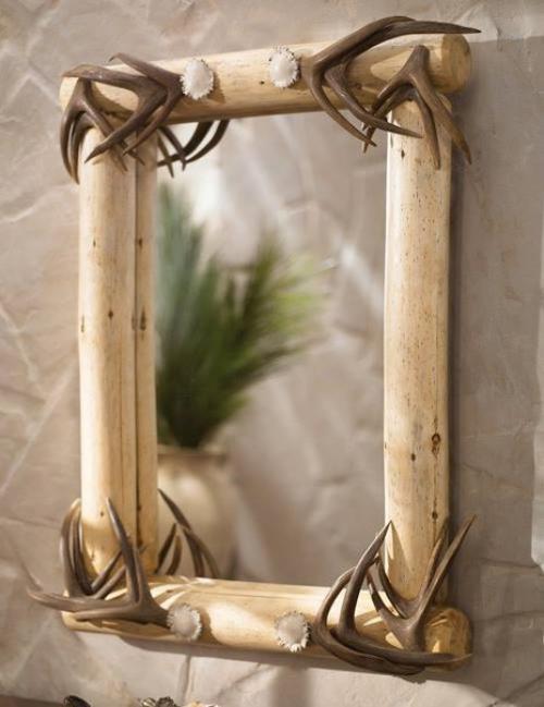 Идеи декоративных зеркал, обрамление для которых сделано из природных и подручных материалов. 06