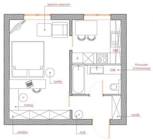 Перепланировка недели: однокомнатная квартира в панельном доме. 03
