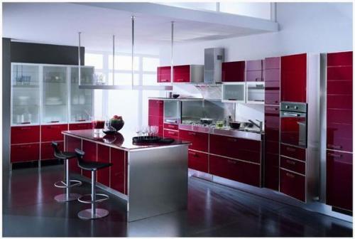 Цвет вишни в интерьере кухни. 08