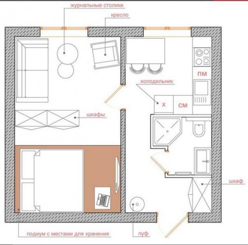 Перепланировка недели: однокомнатная квартира в панельном доме. 05